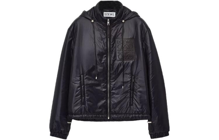 LOEWE SS23 Black Logo Embossed Hooded Down Jacket for Men H526Y03W69-1100