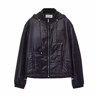 LOEWE SS23 Black Logo Embossed Hooded Down Jacket for Men H526Y03W69-1100