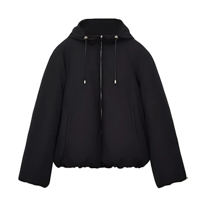 LOEWE SS23 Black Solid Color Hooded Zip-Up Bomber Jacket H526Y02W35-1100