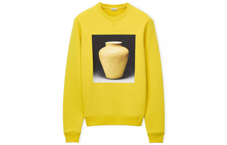 LOEWE SS23 Ceramic Print Yellow Unisex Crewneck Sweatshirt Long Sleeve. H800Y24X12-8100