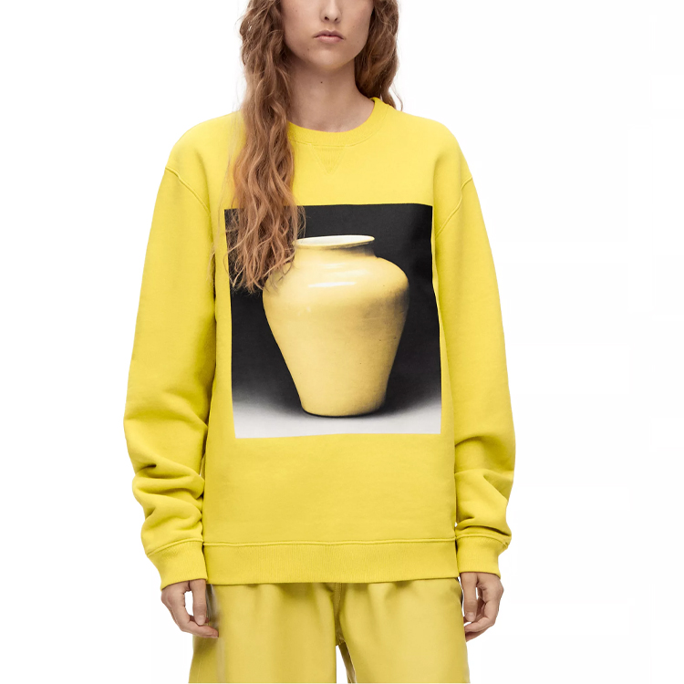 Sizing LOEWE SS23 Baju Crewneck Kuning Seramik Unisex Lengan Panjang. H800Y24X12-8100