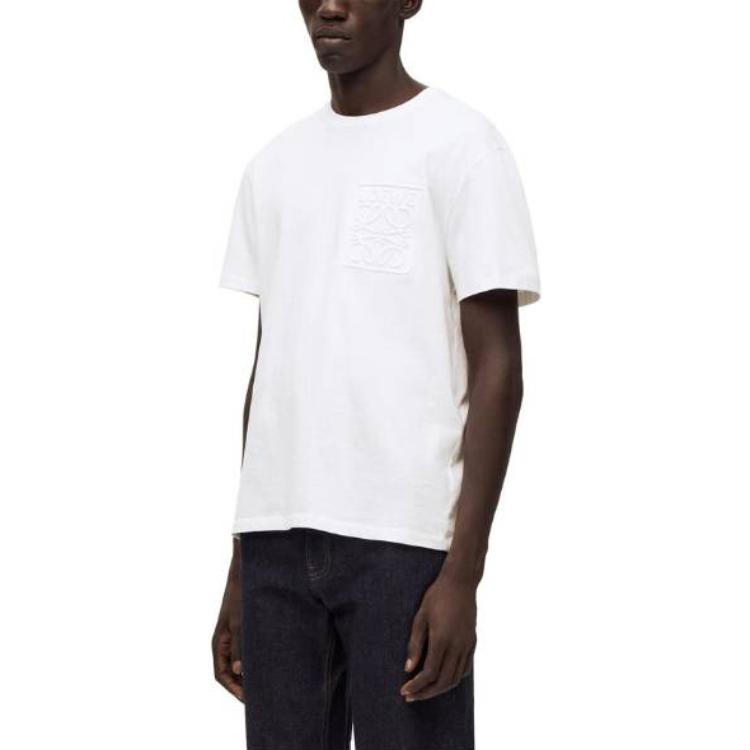 Shop LOEWE SS23 Embossed Logo Crewneck T-Shirt  White H526Y22X65-2100