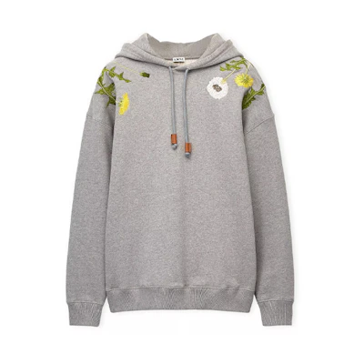 LOEWE SS23 Floral Embroidered Drawstring Hoodie Men’s Light Grey. H526Y25X22-1440