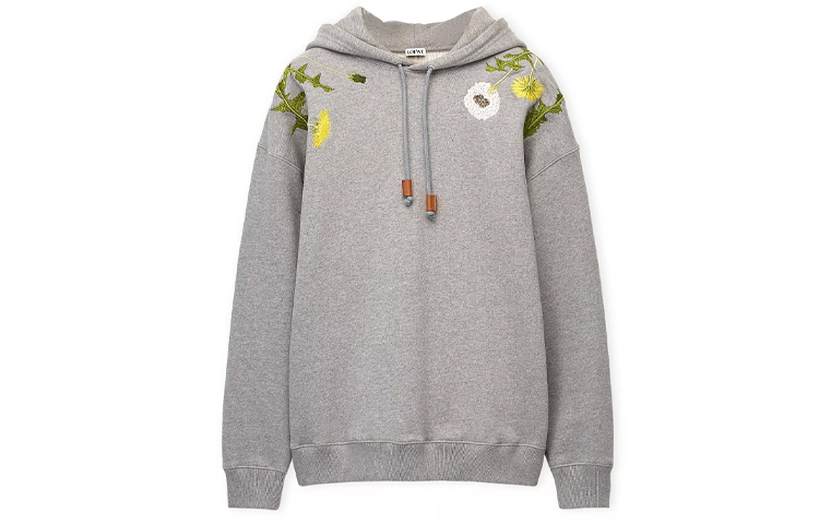 Order LOEWE SS23 Hoodie Bordir Bunga Pria Warna Abu Muda. H526Y25X22-1440