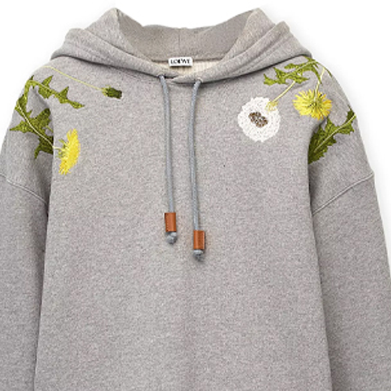 Details for LOEWE SS23 Hoodie Bordir Bunga Pria Warna Abu Muda. H526Y25X22-1440