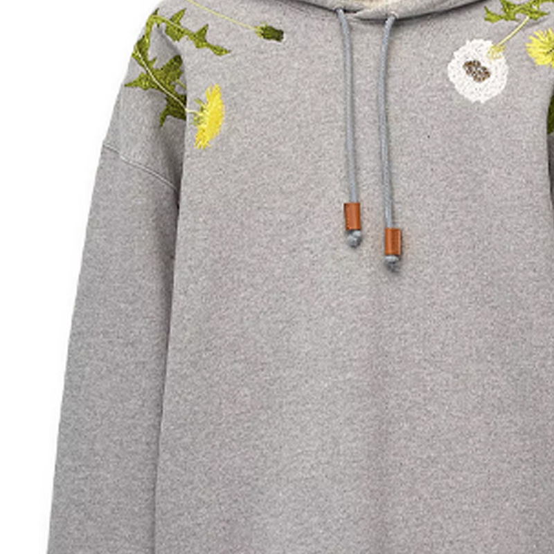 Sizing LOEWE SS23 Hoodie Bordir Bunga Pria Warna Abu Muda. H526Y25X22-1440