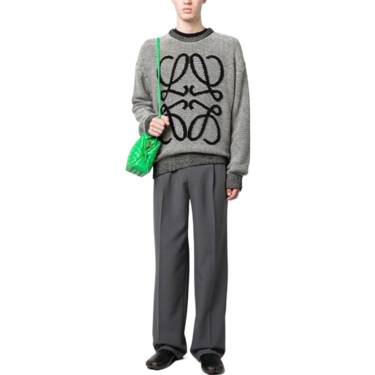 Shop LOEWE SS23 花卉字母圖案長袖圓領毛衣 灰色 H526Y14KDM-2101
