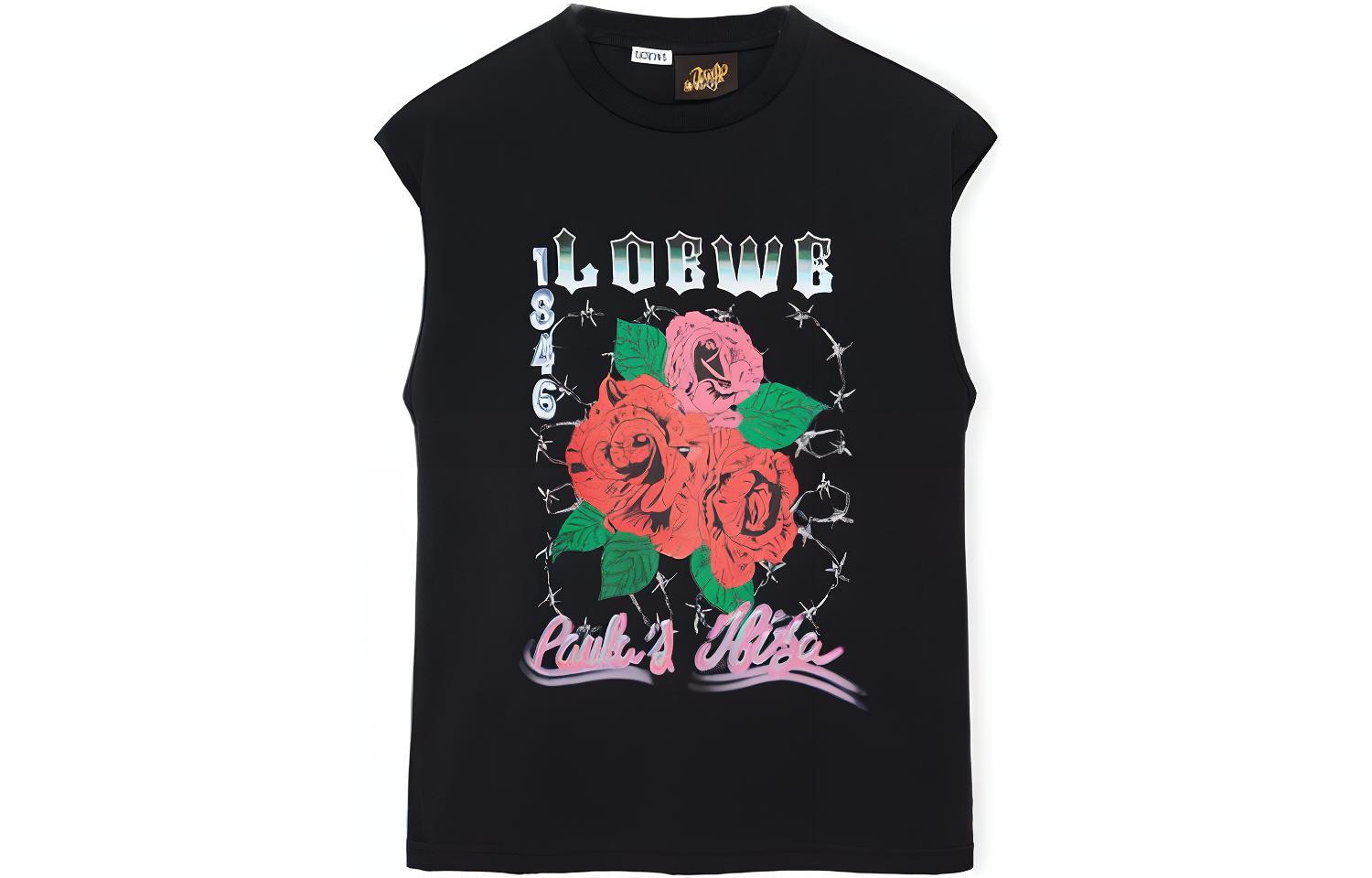 LOEWE SS23 Floral Logo Print Sleeveless Crewneck T-Shirt  Black H616Y22X49-1489