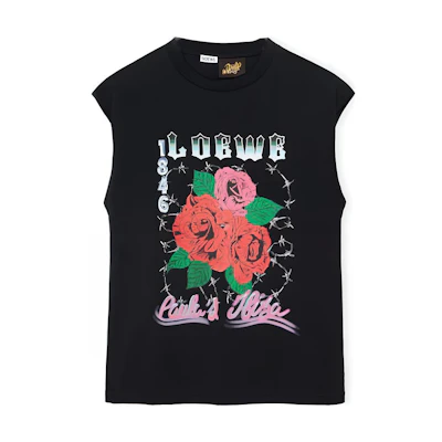 LOEWE SS23 Floral Logo Print Sleeveless Crewneck T-Shirt Black H616Y22X49-1489