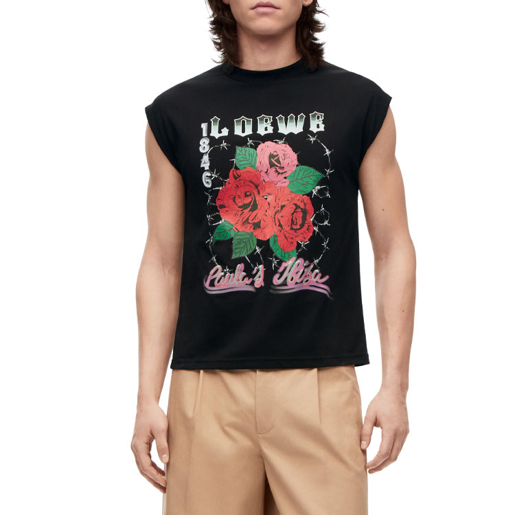 Shop Camiseta Sin Mangas con Estampado Floral Logo LOEWE SS23 Negra. H616Y22X49-1489
