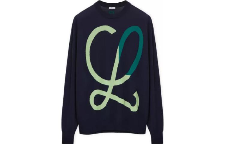 Order LOEWE SS23 蓝色图案提花罗纹长袖圆领毛衣 H526Y14KDJ-5104