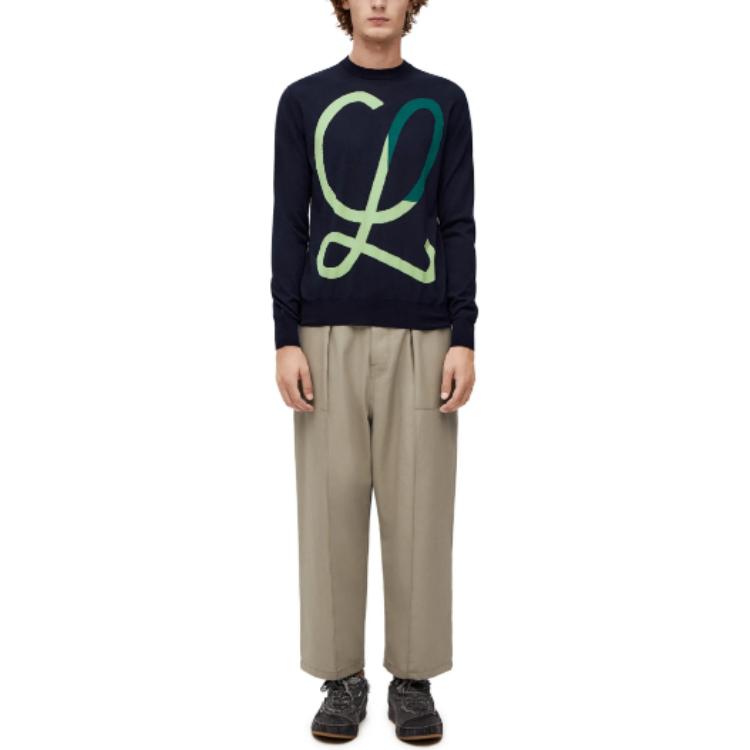 Lookbook LOEWE SS23 蓝色图案提花罗纹长袖圆领毛衣 H526Y14KDJ-5104