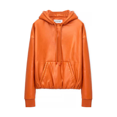 LOEWE SS23 Solid Logo Patch Leather Hoodie Orange Men H526Y19L77-9100