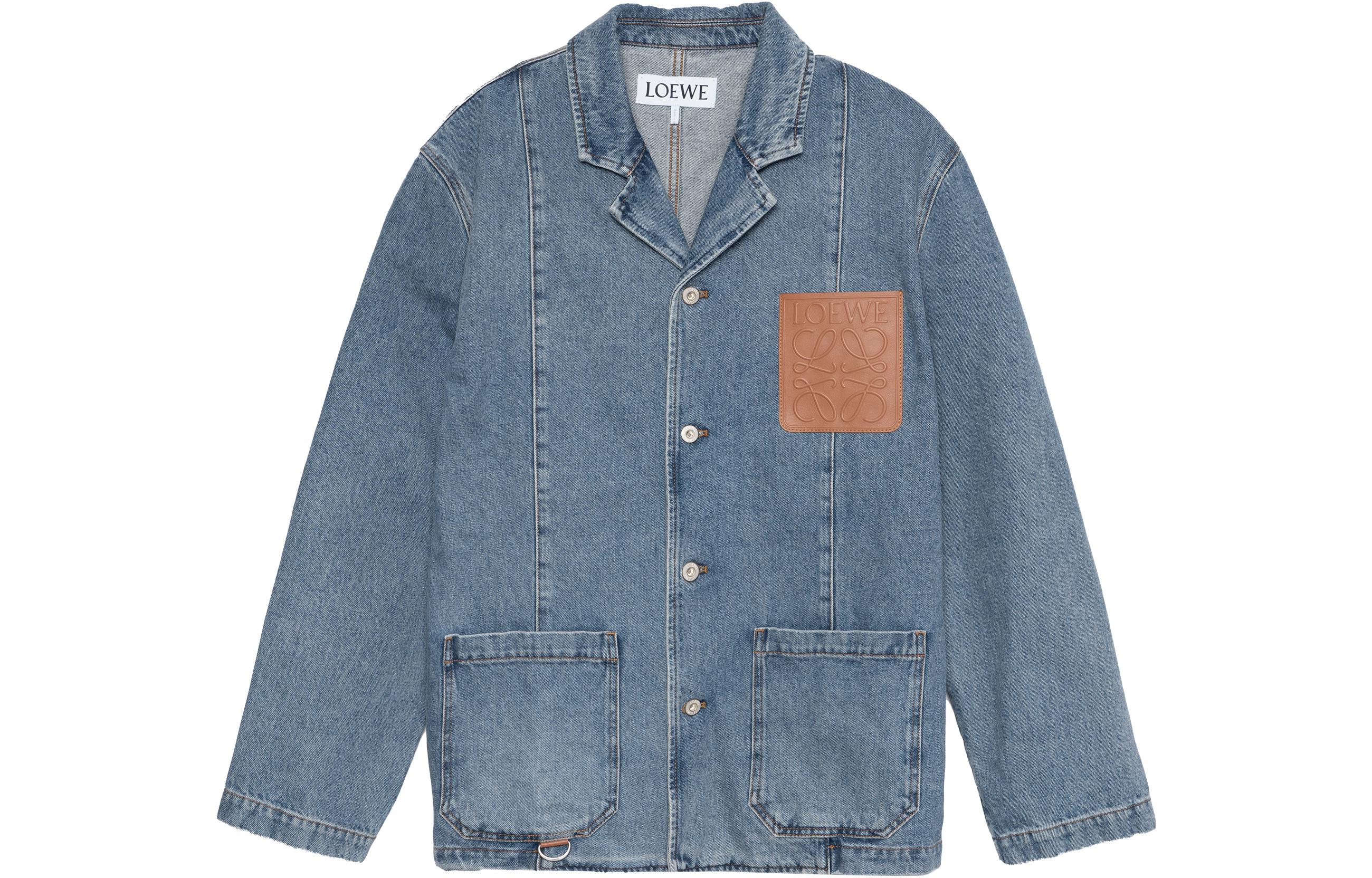 LOEWE SS23 Washed Denim Logo Patch Workwear Jacket Blue . H526Y13X07-5970
