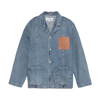 LOEWE SS23 Washed Denim Logo Patch Workwear Jacket Blue . H526Y13X07-5970