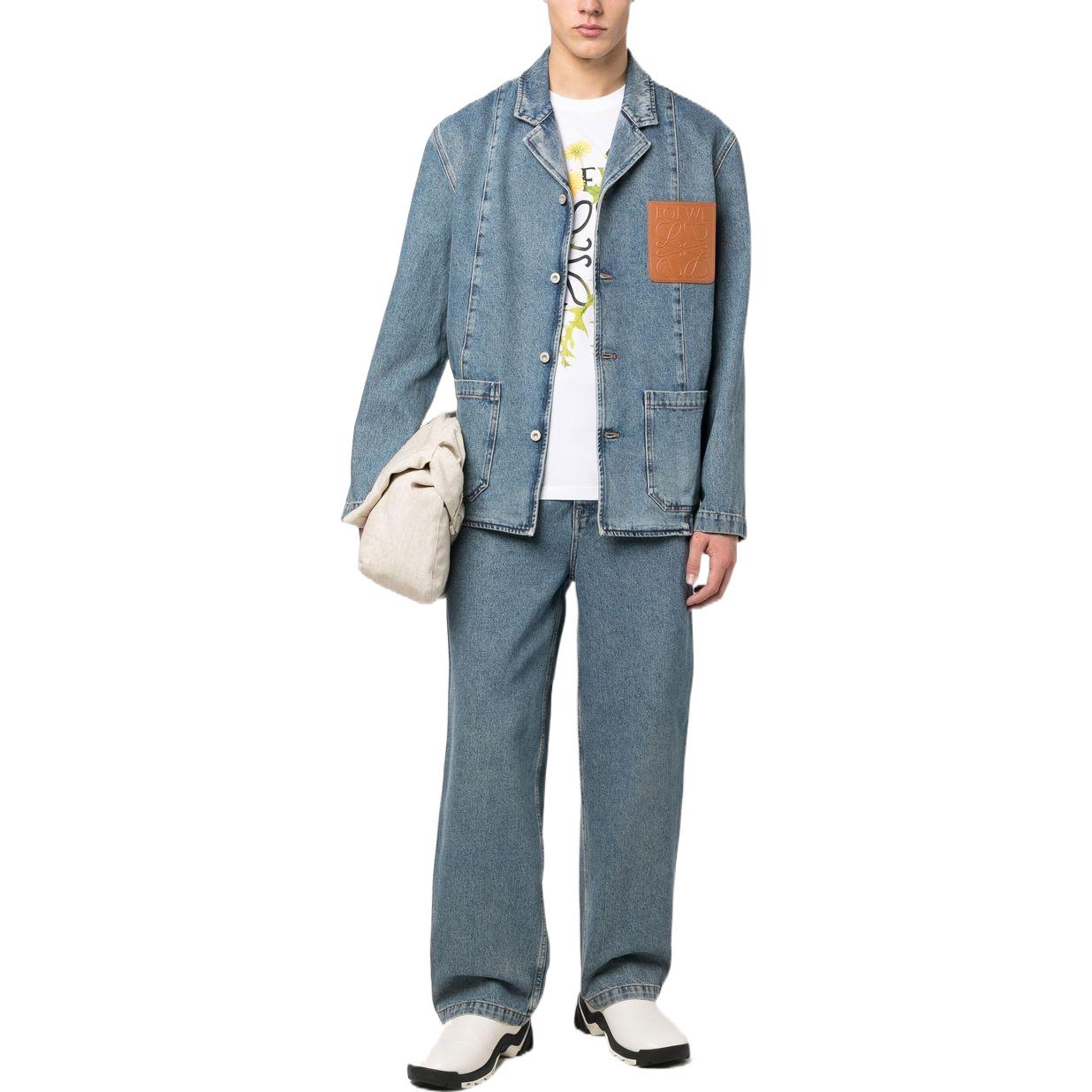 Shop LOEWE SS23 水洗丹寧標誌貼布工裝外套 藍色 H526Y13X07-5970