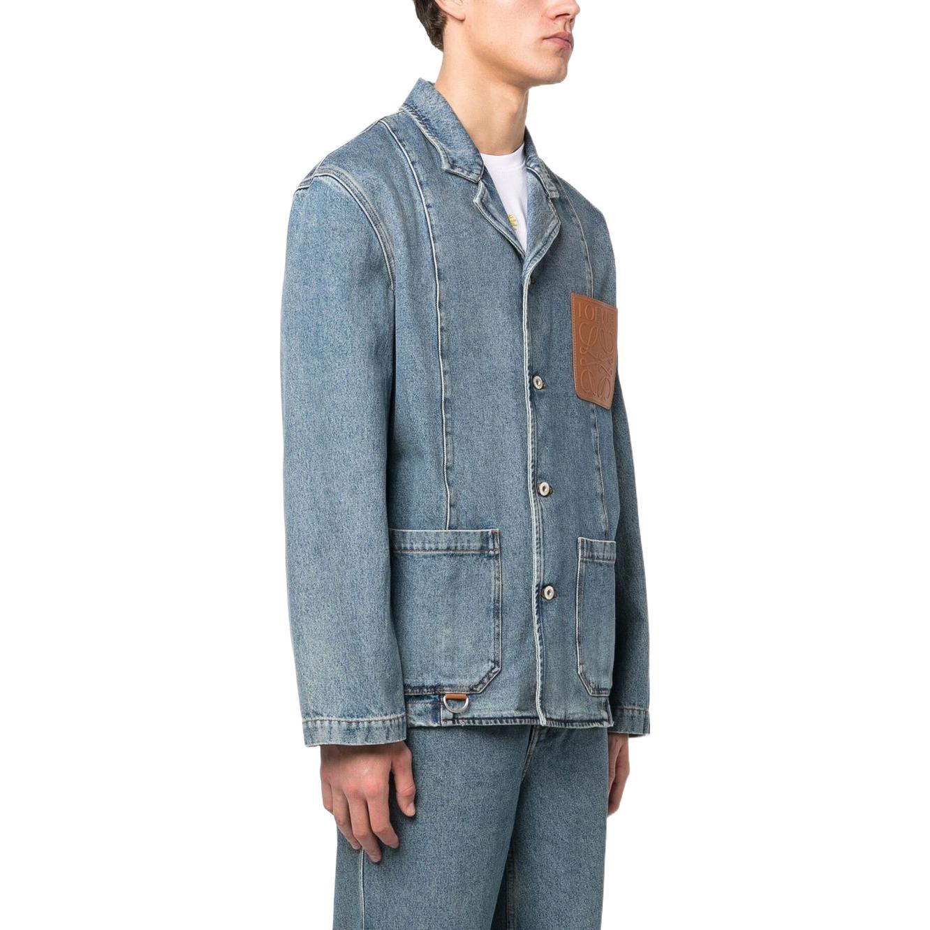 Cheap LOEWE SS23 水洗丹寧標誌貼布工裝外套 藍色 H526Y13X07-5970