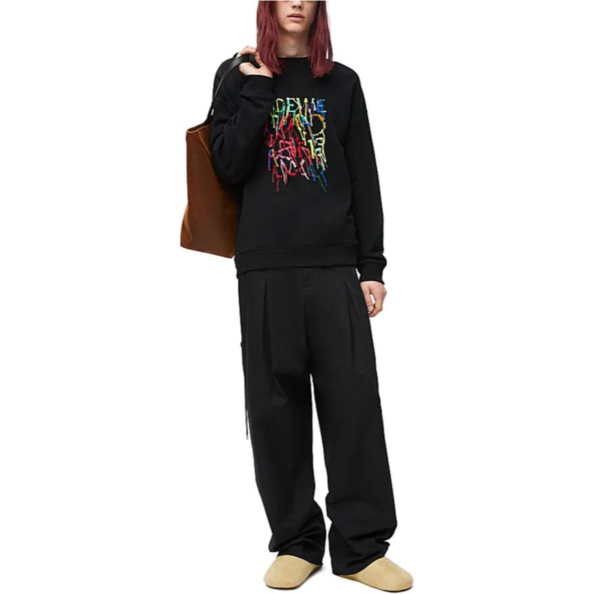 Shop ロエベ SS24 ブラック クルーネック スウェットシャツ ロゴプリント入り. H526Y24X45-1489