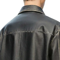 Purchase 罗意威SS24黑色磨旧Logo压纹皮革夹克 H526Y34L07-1100