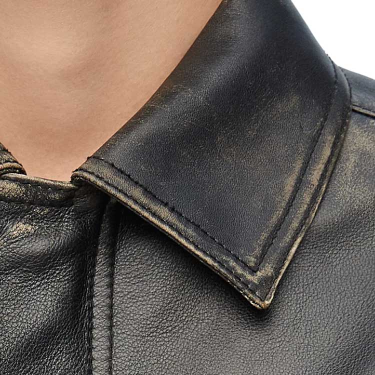 Sizing Chaqueta de cuero negro LOEWE SS24 con logo grabado y efecto desgastado. H526Y34L07-1100