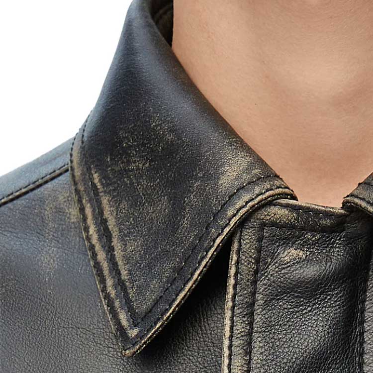 Cheap Chaqueta de cuero negro LOEWE SS24 con logo grabado y efecto desgastado. H526Y34L07-1100