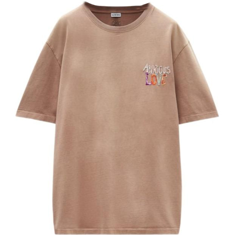 Order LOEWE SS24 Kemeja-T Crewneck Coklat Sulaman Huruf HSM1Y22J04-3428