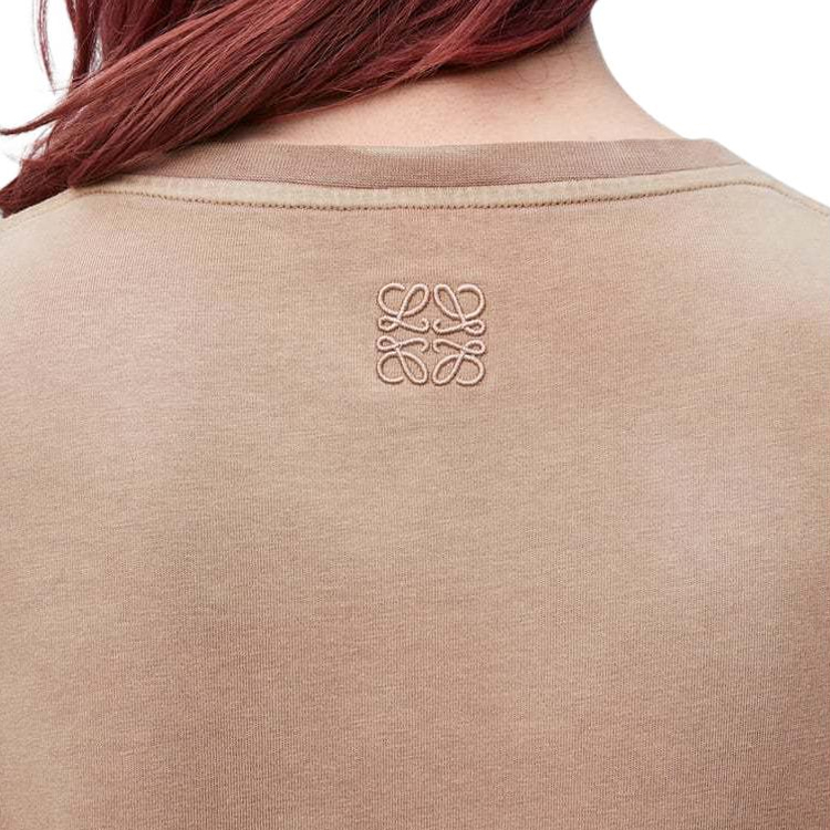 Details for LOEWE SS24 Kemeja-T Crewneck Coklat Sulaman Huruf HSM1Y22J04-3428