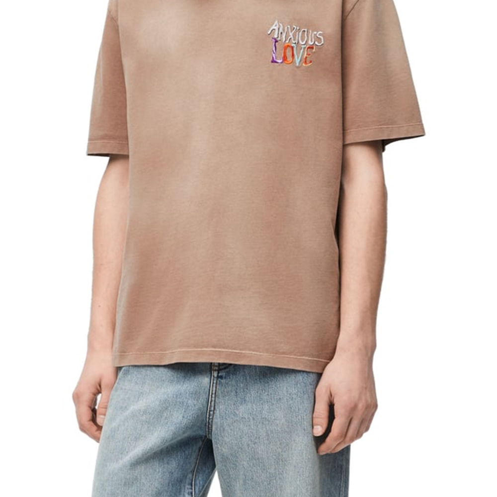 Sizing LOEWE SS24 Kemeja-T Crewneck Coklat Sulaman Huruf HSM1Y22J04-3428