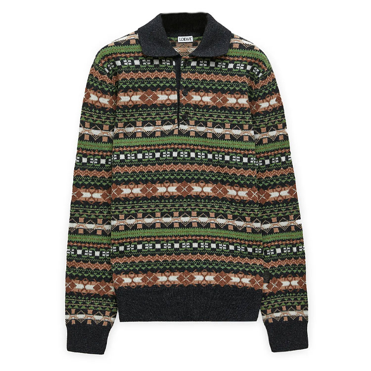 LOEWE SS24  Green Patterned Jacquard Knit Pullover Sweater. H526Y14KHU-4061