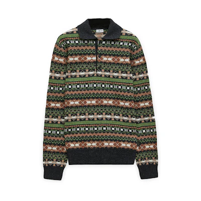 LOEWE SS24 Green Patterned Jacquard Knit Pullover Sweater. H526Y14KHU-4061