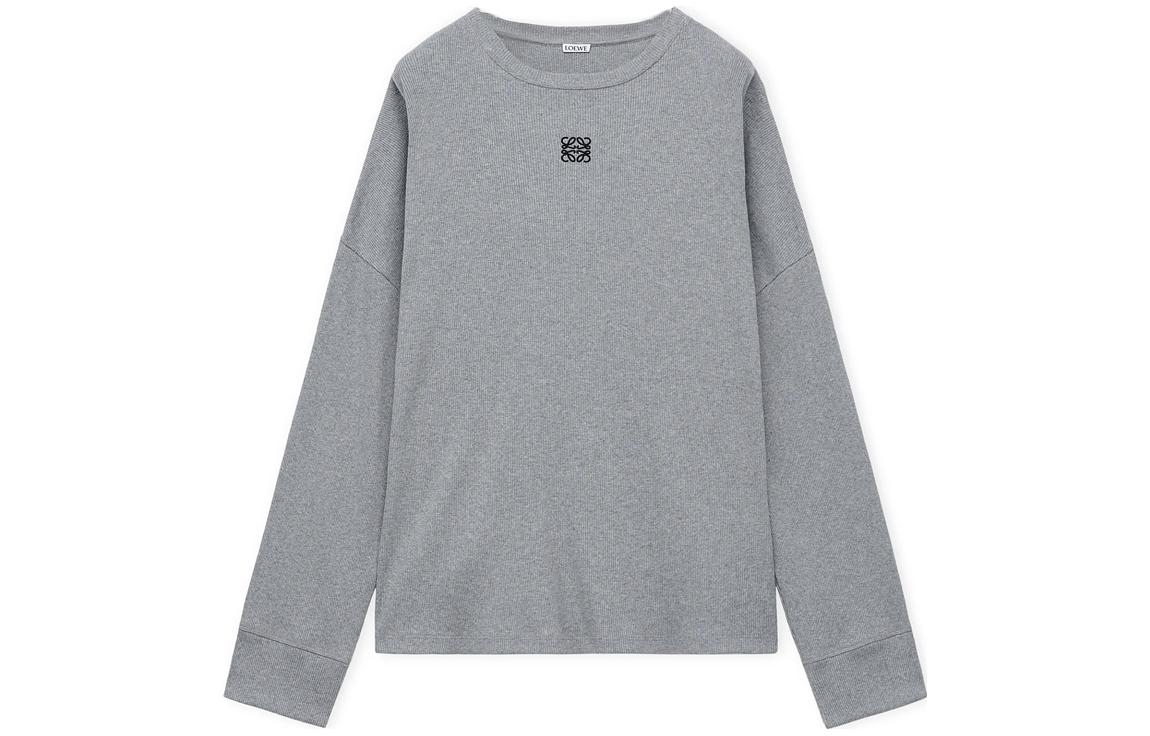 LOEWE SS24  Grey Logo Embroidered Crewneck Long Sleeve T-Shirt H526Y22XAZ-1440