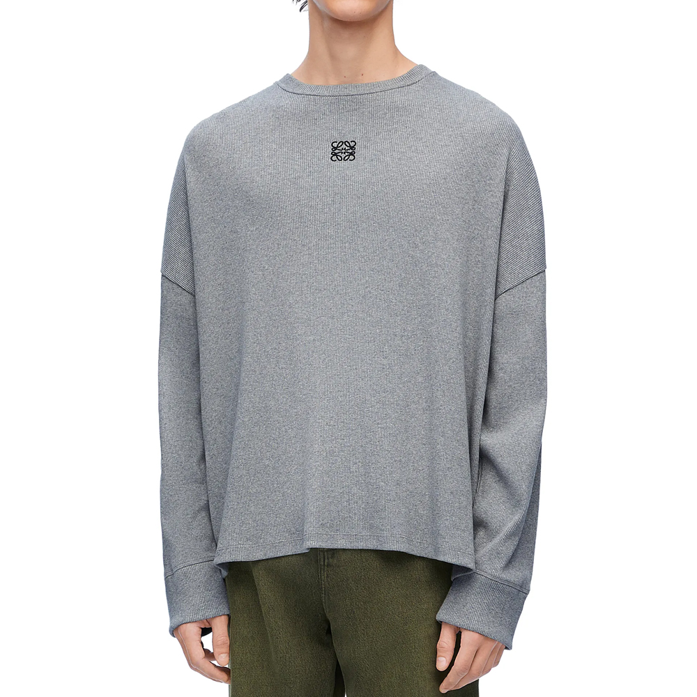 Purchase ロエベ SS24 グレー ロゴ刺繍 クルーネック 長袖Tシャツ H526Y22XAZ-1440