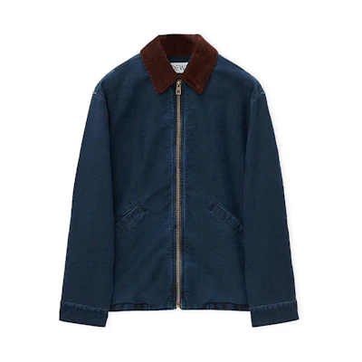 LOEWE SS24 Indigo Zip-Up Loose-Fit Jacket with Solid Color Logo. H526Y02W80-5380