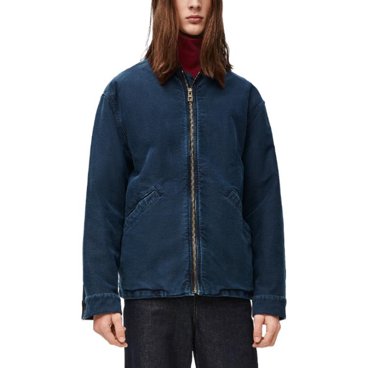 Shop LOEWE SS24  Indigo Zip-Up Loose-Fit Jacket with Solid Color Logo. H526Y02W80-5380