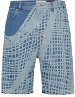 LOEWE SS24 Light Blue Distressed Fishnet Pattern Denim Shorts. H616Y11X39-5149 LOEWE SS24 Light Blue Distressed Fishnet Pattern Denim Shorts. H616Y11X39-5149