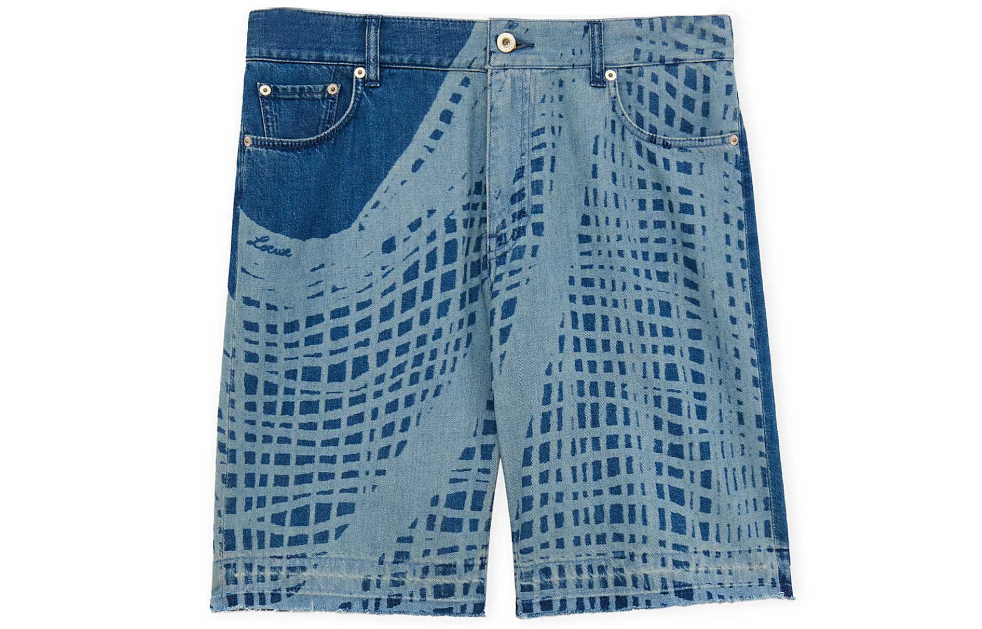 Order 로에베 SS24 연한 블루 디스트레스드 망사 패턴 데님 쇼츠. H616Y11X39-5149
