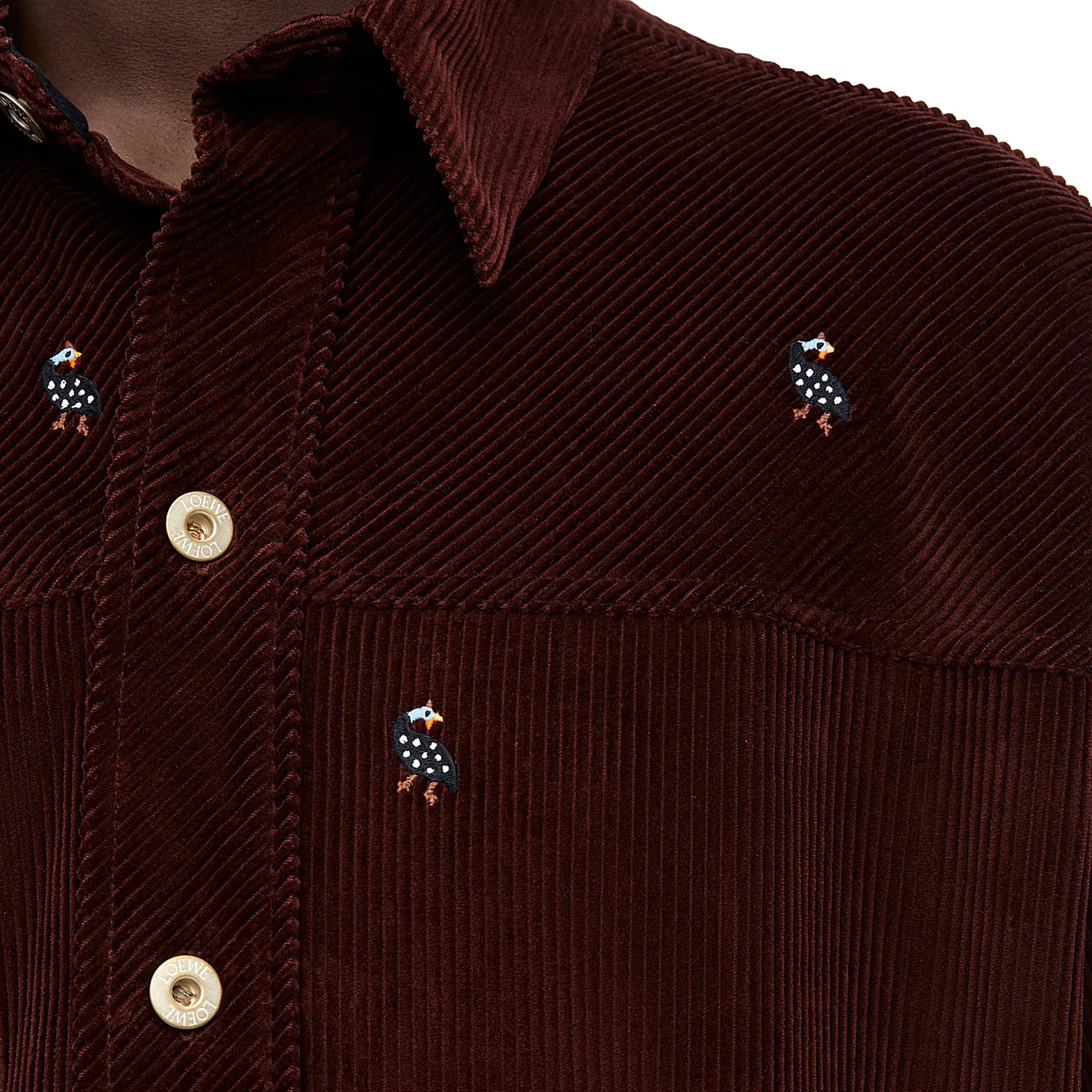 Details for LOEWE SS24 珍珠雞刺繡寬鬆長袖襯衫 可可棕色 H526Y05WCE-3370