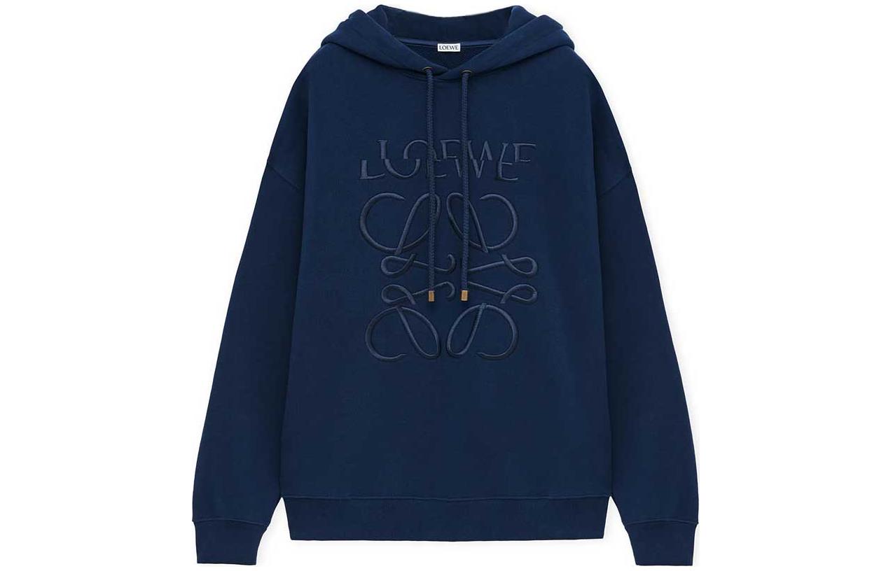 LOEWE SS24  Loose Fit Logo Embroidered Hoodie Prussian Blue H526Y25X39-5290