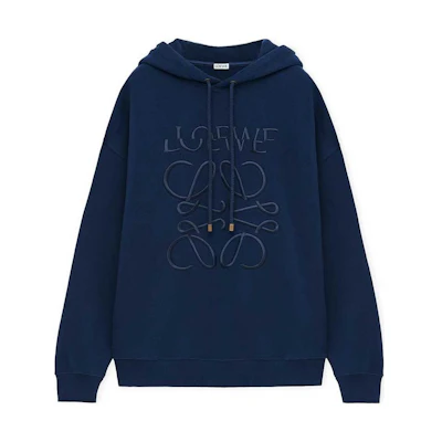 LOEWE SS24 Loose Fit Logo Embroidered Hoodie Prussian Blue H526Y25X39-5290