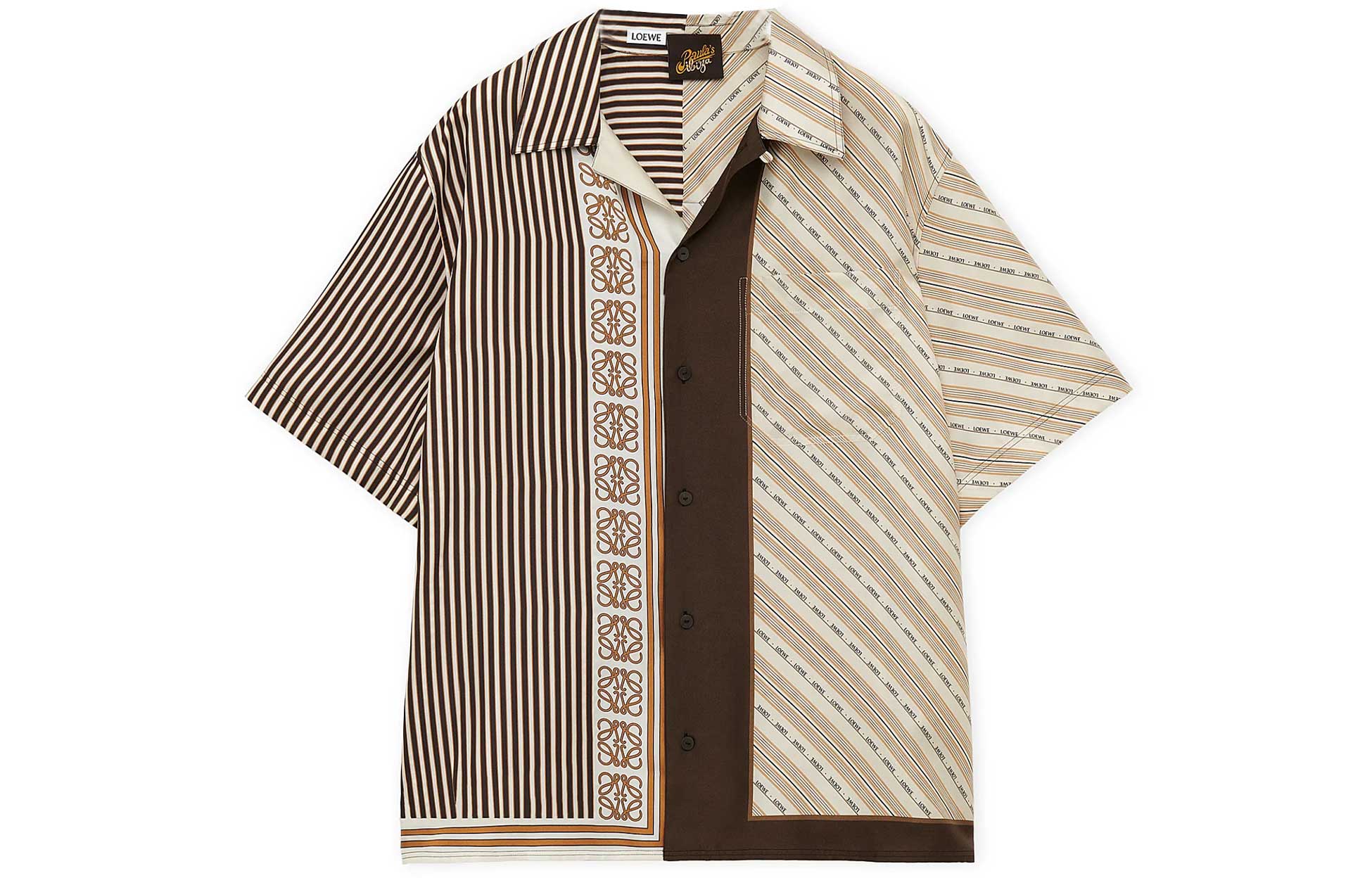 LOEWE SS24  Loose Fit Logo Stripe Print Short Sleeve Shirt Light Beige H616Y05X53-2465