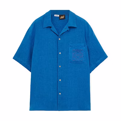 LOEWE SS24 Solid Color Logo Embroidered Loose Fit T-Shirt in Sea Blue. H616Y05X57-5672