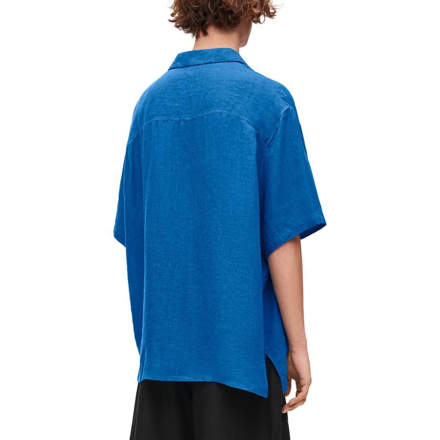 Shop LOEWE SS24 Baju-T Longgar Logo Sulaman Warna Solid Biru Laut. H616Y05X57-5672