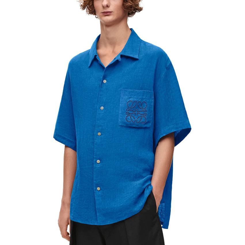 Purchase LOEWE SS24 Baju-T Longgar Logo Sulaman Warna Solid Biru Laut. H616Y05X57-5672