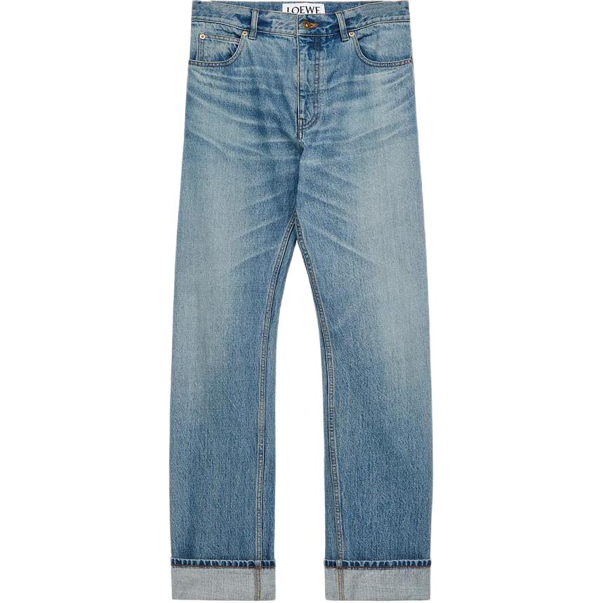 LOEWE SS24  Washed Button Mid-Rise Straight-Leg Jeans in Vintage Blue. H526Y11X79-5570