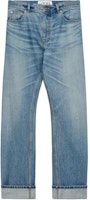 LOEWE SS24 Washed Button Mid-Rise Straight-Leg Jeans in Vintage Blue. H526Y11X79-5570 LOEWE SS24 Washed Button Mid-Rise Straight-Leg Jeans in Vintage Blue. H526Y11X79-5570