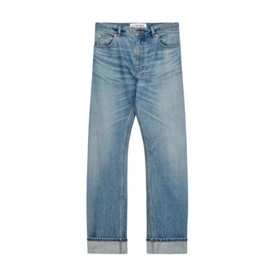 LOEWE SS24 Washed Button Mid-Rise Straight-Leg Jeans in Vintage Blue. H526Y11X79-5570