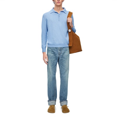 ロエベ SS24 ヴィンテージブルー ウォッシュドボタン ミッドライズストレートジーンズ。 H526Y11X79-5570 Lookbook ロエベ SS24 ヴィンテージブルー ウォッシュドボタン ミッドライズストレートジーンズ。 H526Y11X79-5570