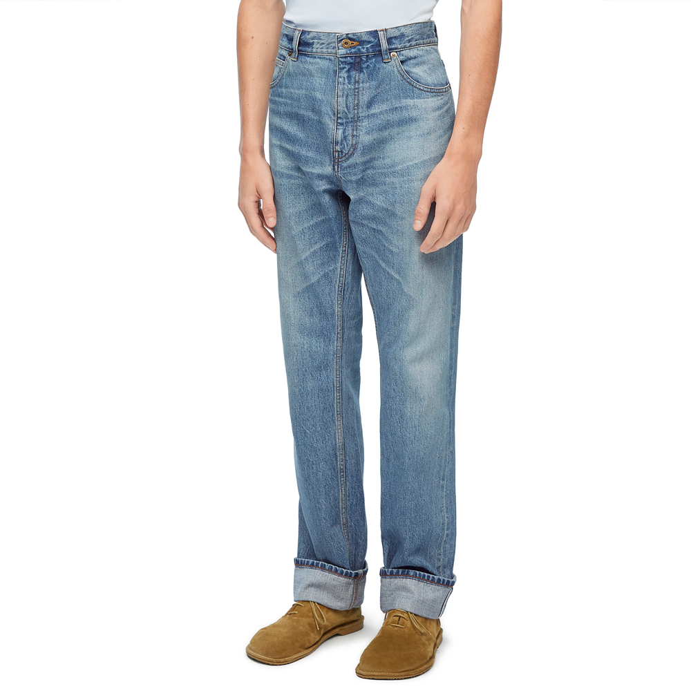 Purchase ロエベ SS24 ヴィンテージブルー ウォッシュドボタン ミッドライズストレートジーンズ。 H526Y11X79-5570