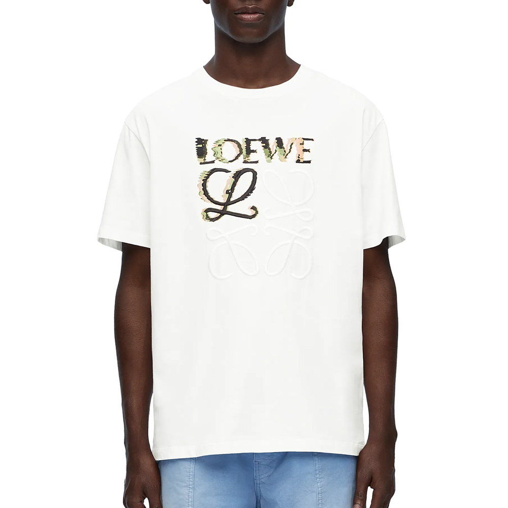 Shop LOEWE SS24  White Loose Fit T-Shirt with Embroidered Logo. H526Y22J61-2016