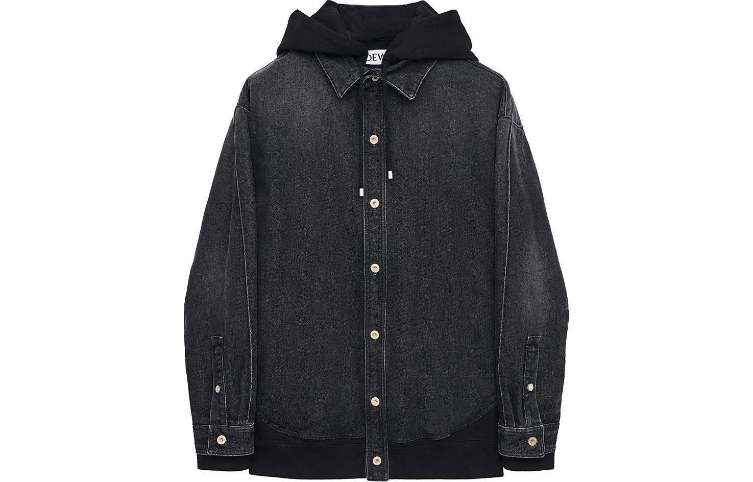 LOEWE SS24 Black Hooded Patchwork Button-Up Loose-Fit Jacket Men’s H526Y50W16-8946